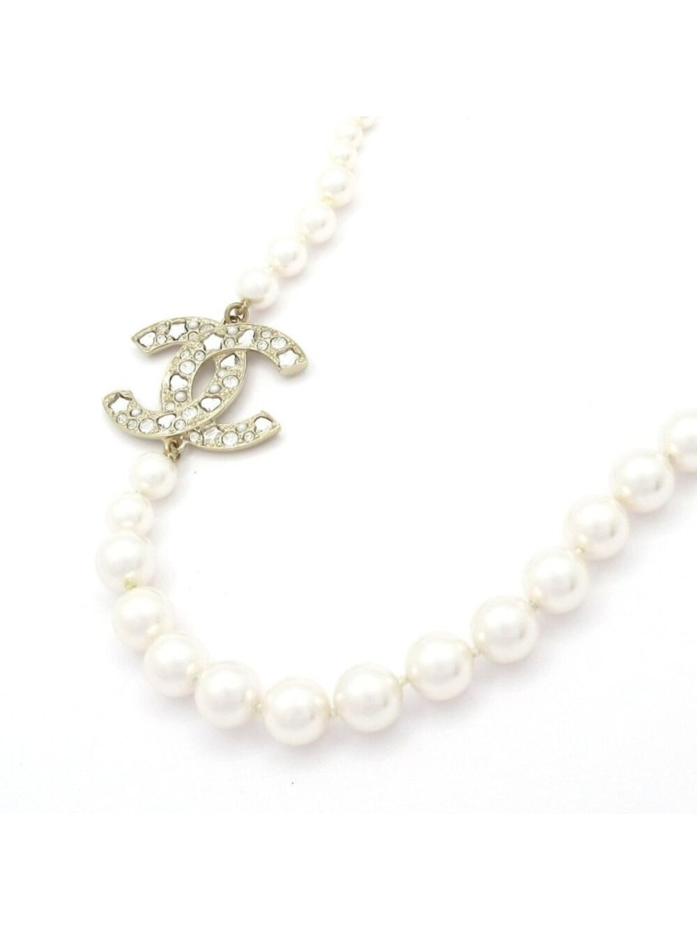 Chanel Necklace Ivory Gold Clear CC Logo Heart Star